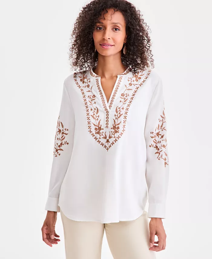 

Вышитая туника Petite Isabella Style & Co, коричневый/бежевый