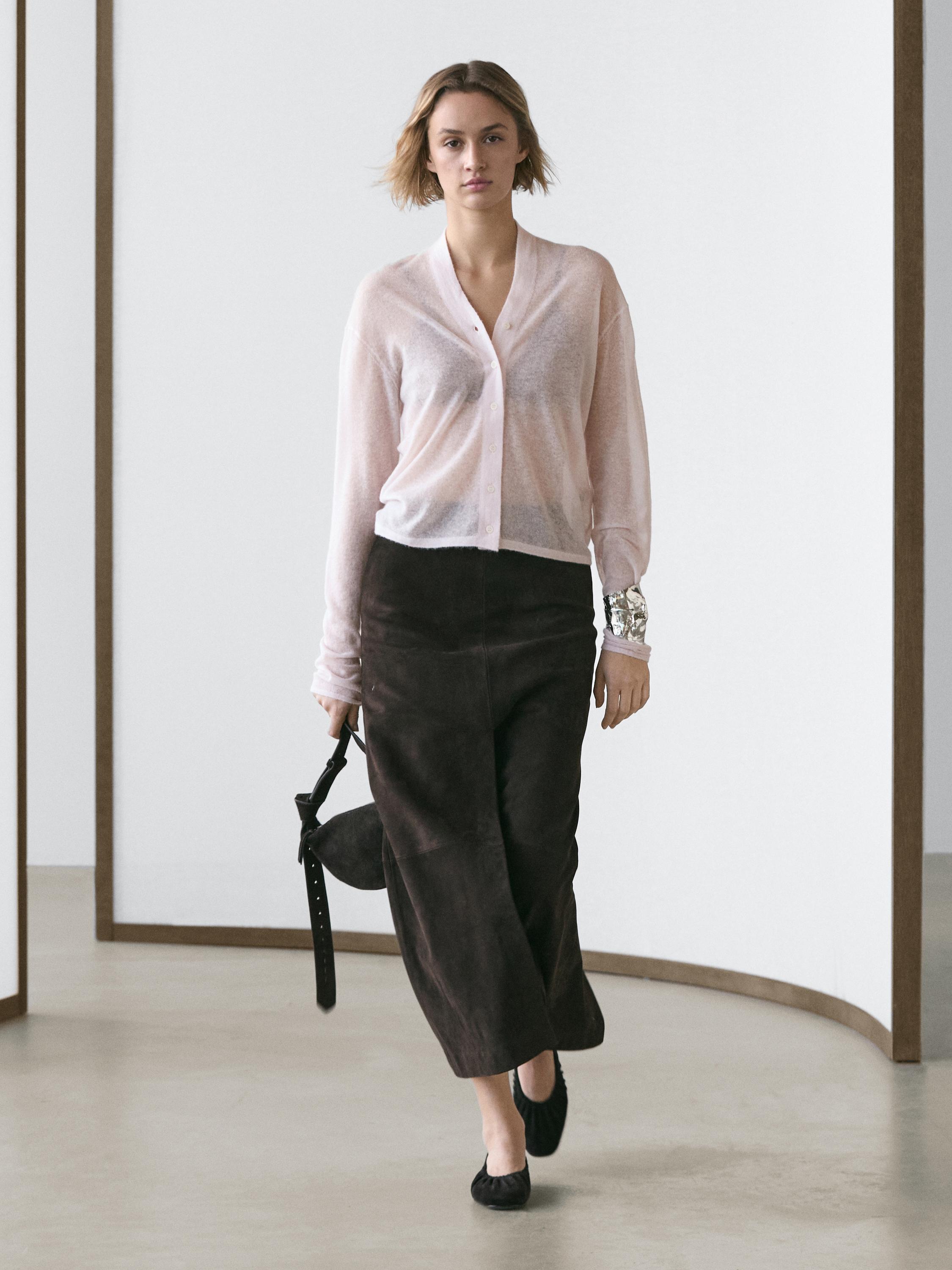 

Вязаный кардиган из смесовой шерсти Massimo Dutti, pastel pink