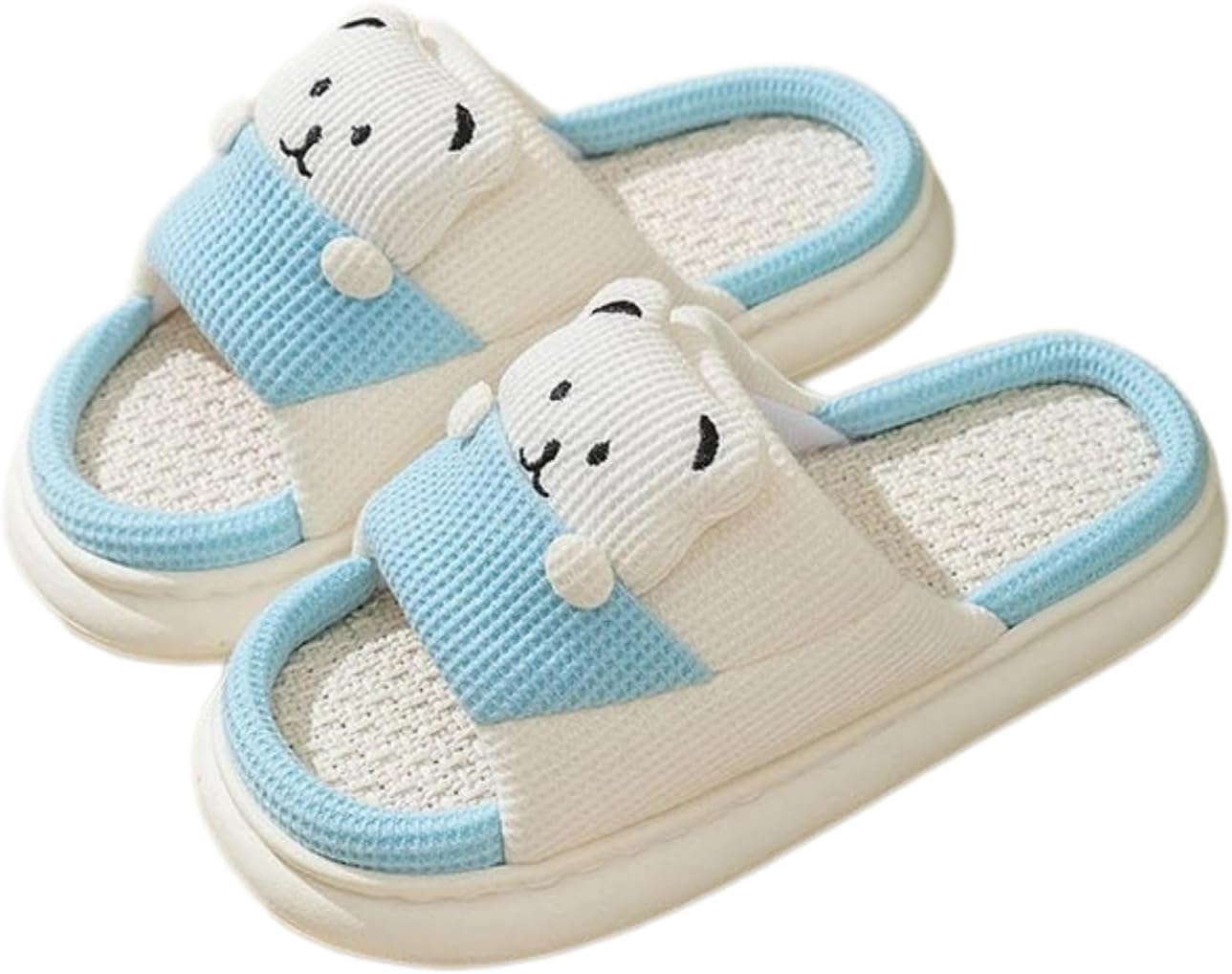 

Тапочки с животными для мужчин, дизайн с медведем - удобные домашние тапочки из льна, дышащие, с противоскользящей толстой подошвой, также подходят для пар Hgyeda, синий