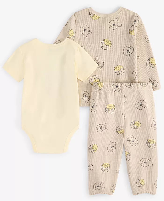 Комплект для мальчиков Baby Boys Winnie-the-Pooh: боди, теплая рубашка-поло и теплые штаны, 3 предмета Disney, коричневый/бежевый — фото 2
