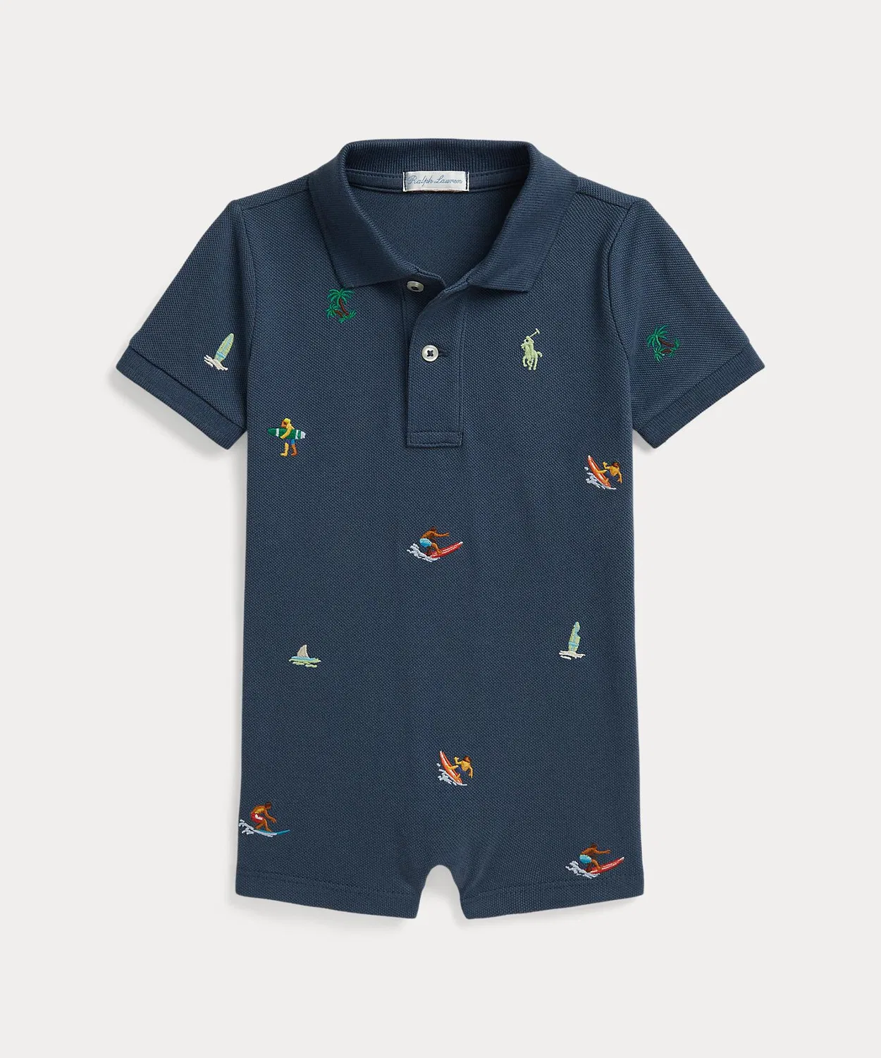 Поло-платье из хлопкового меха с вышивкой, Ralph Lauren, темно-синий