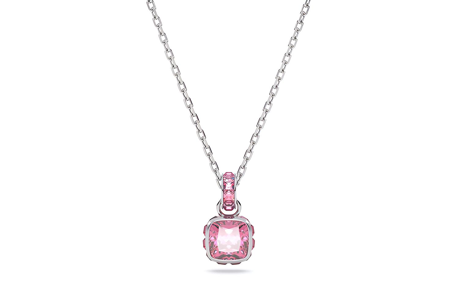 

Кулон с камнем октября на цепочке Swarovski, розовый