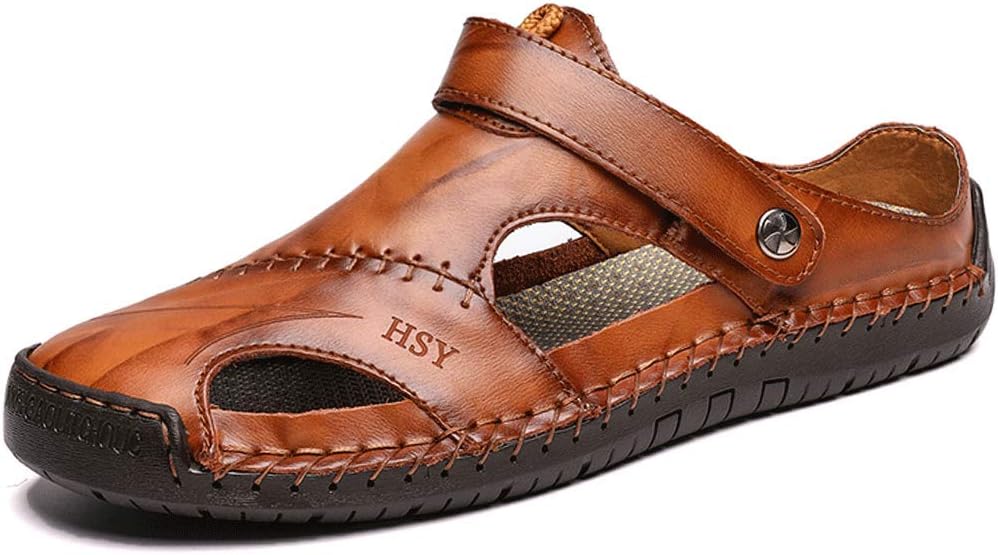 

Мужские летние кожаные сандалии JEBU с закрытым носком для отдыха и рыбалки, коричневый