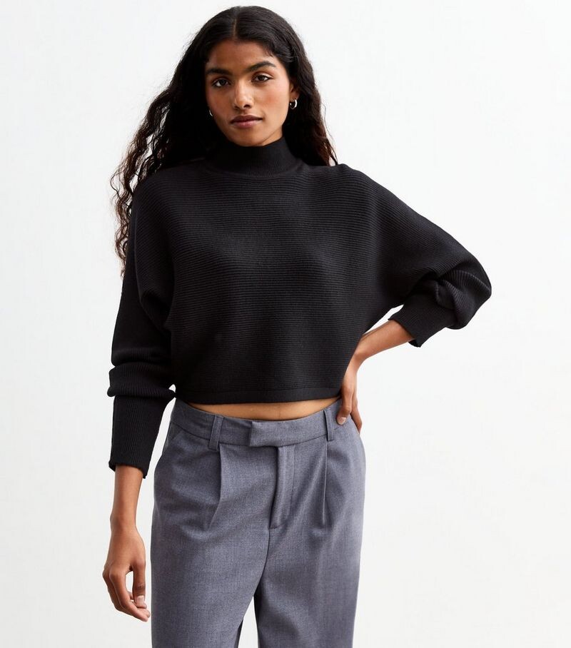 

Укороченный джемпер Petite черного цвета в рубчик New Look, черный