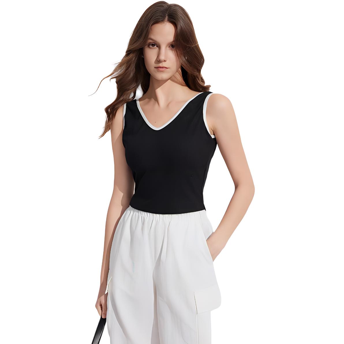 

ELLE Топ-майка женская Black V-образный вырез Moderate Others