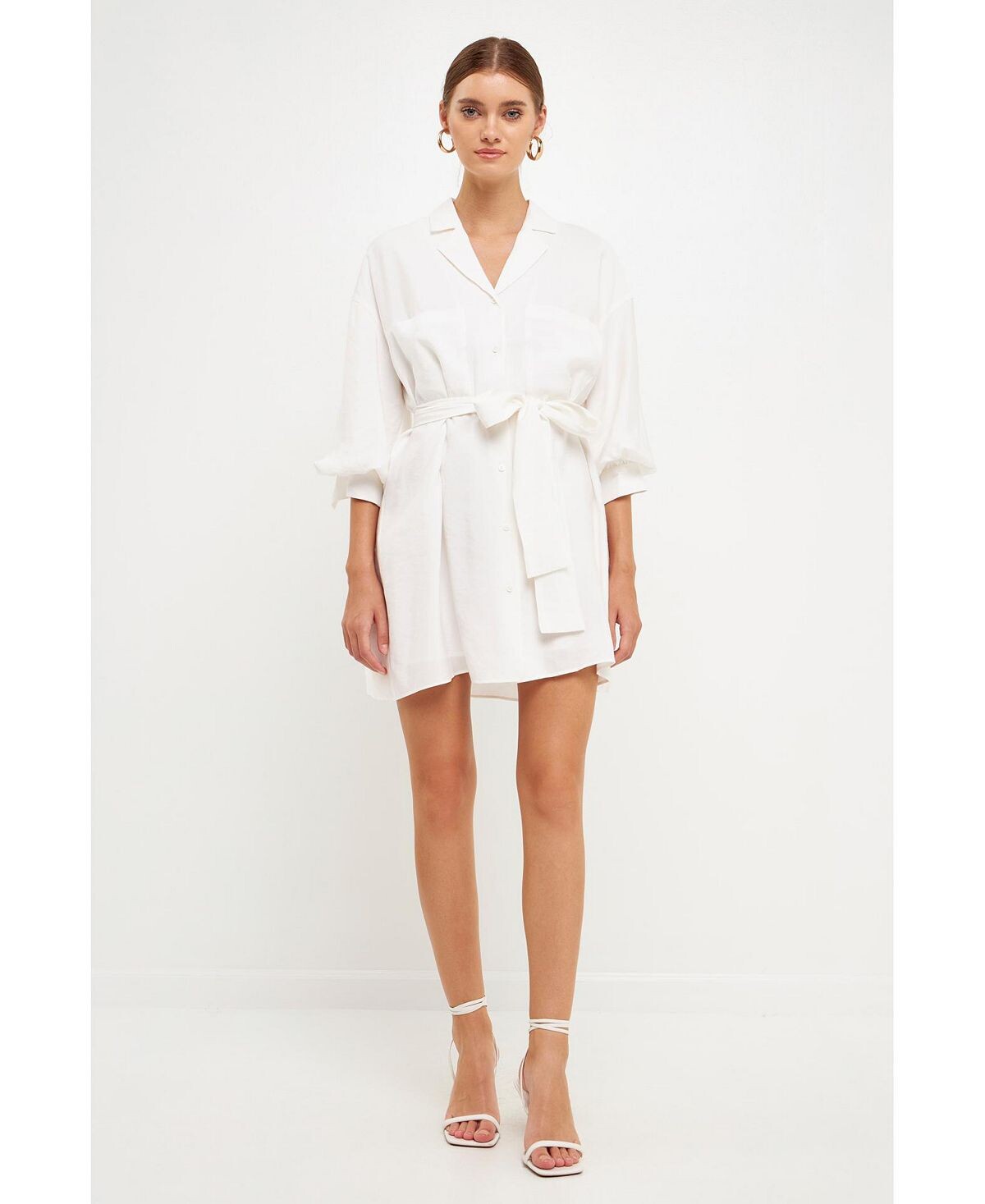 

Женское платье-рубашка с поясом и рукавами-блузонами endless rose, белый