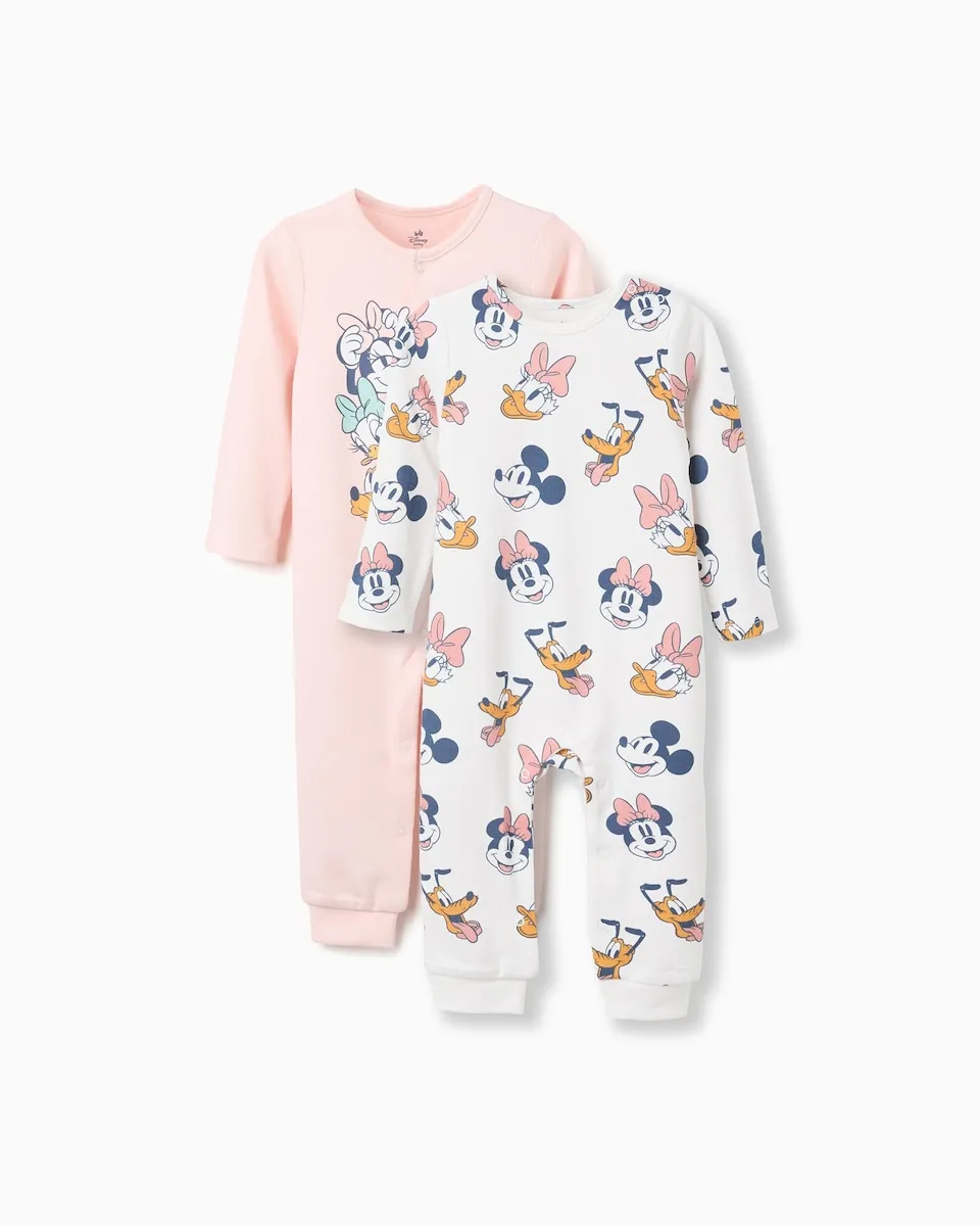 

Набор из 2 детских пижам для девочек, 100% хлопок, с мотивом Микки и друзья Zippy, белый/розовый