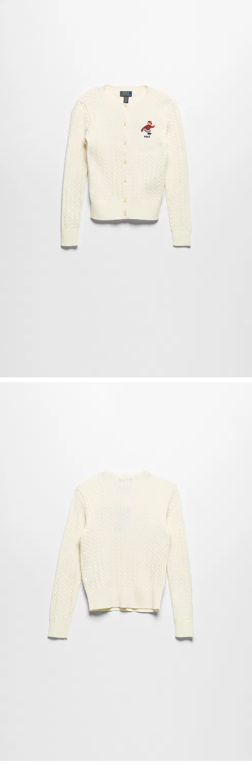 Детский хлопковый кардиган Polo Bear Mini Cable белого цвета от Polo Ralph Lauren Children — фото 3
