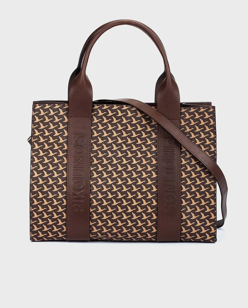 

Женская кожаная сумка через плечо с застежкой-молнией и двойной ручкой Pikolinos, темно-коричневый