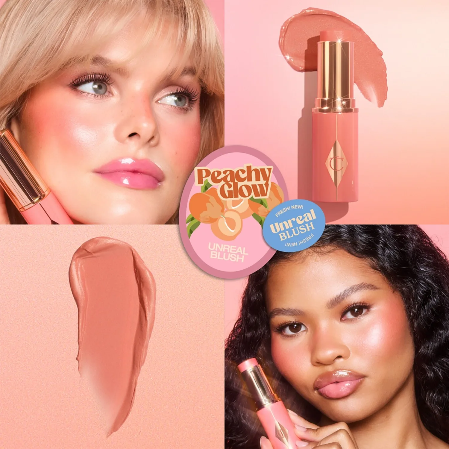 Хайлайтер, румяна-стик с эффектом естественного здорового сияния Charlotte Tilbury, peachy glow, 9 гр — фото 3