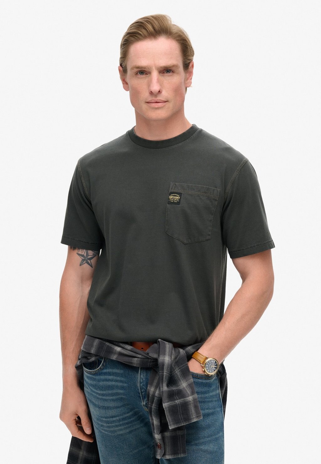 

Базовая футболка CONTRAST STITCH POCKET Superdry, черный