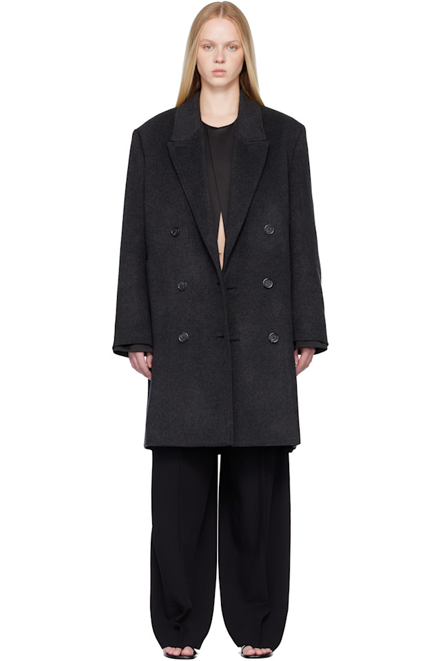 

Серое двубортное кашемировое пальто Toteme, Charcoal Melange