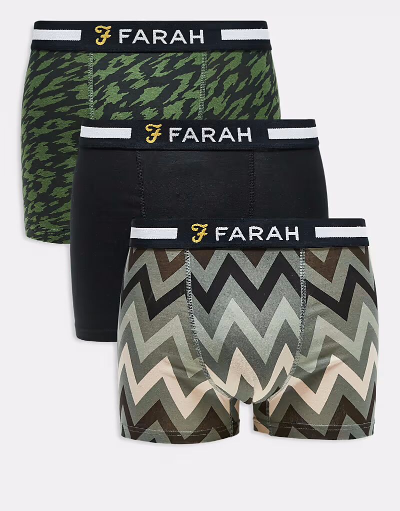 

Комплект из 3 пар трусов-боксеров Farah с принтом черного и зеленого цвета по всей поверхности