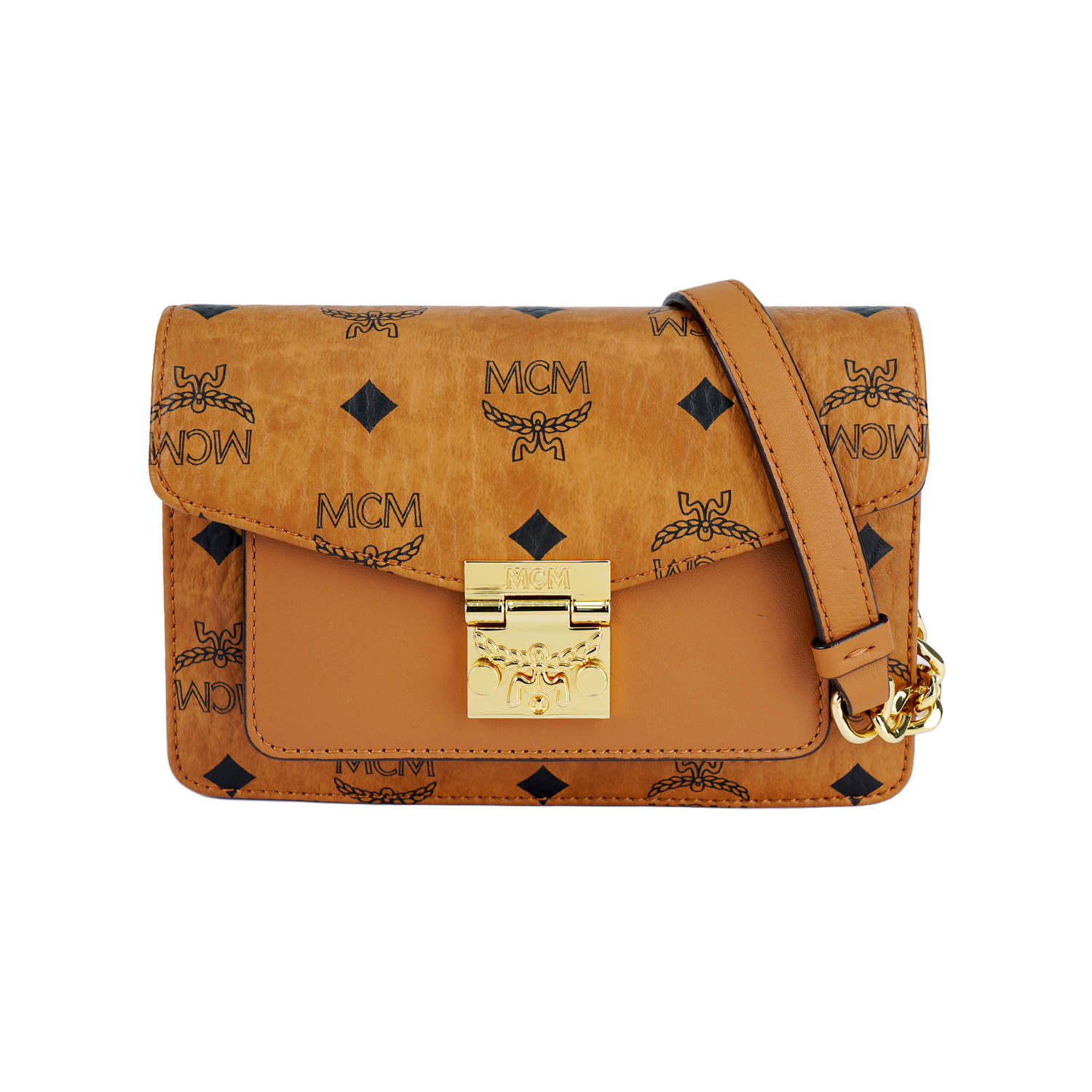 

MCM Женский поясной кошелек из искусственной кожи мини коричневый коньячный