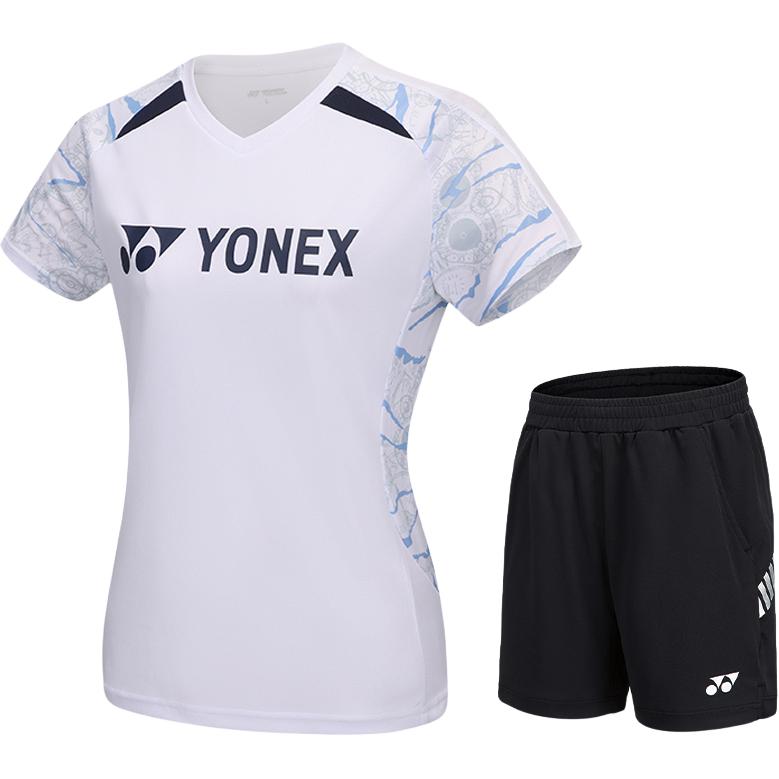 

YONEX Футболка для бадминтона женская комплект одежды White Top+Black Shorts