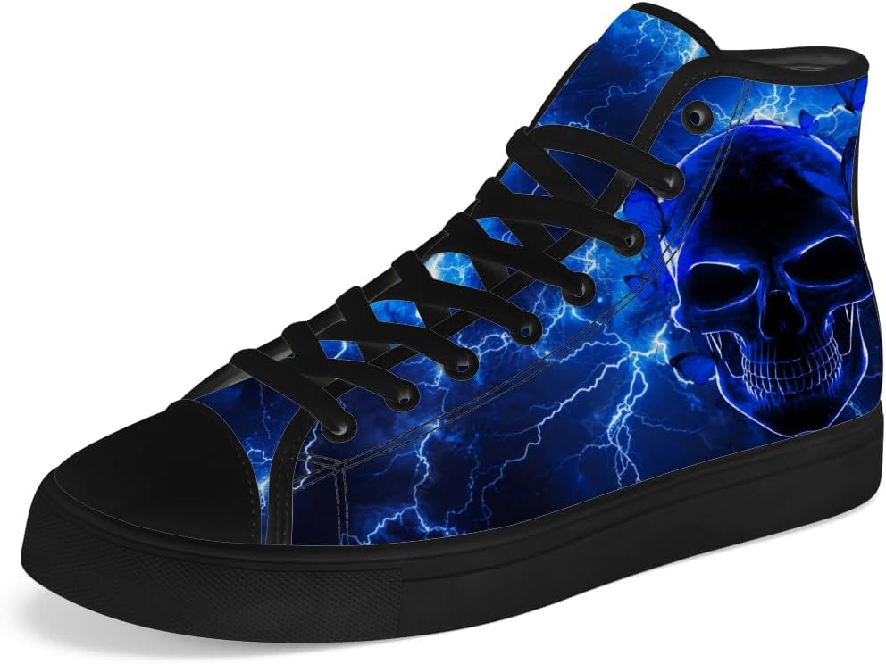 

Кеды на высокой подошве Chebing с рисунком черепа, готические сникерсы на шнуровке, повседневная обувь, подарок для мужчин и женщин, 611 Blue