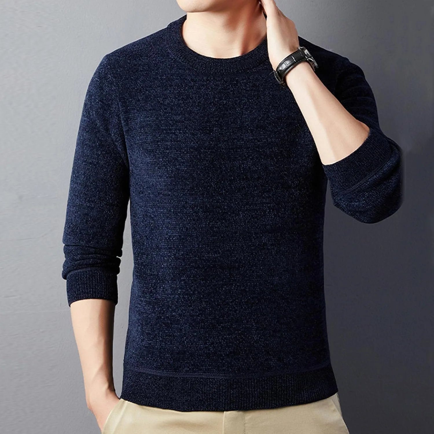 Свитер мужской Casual Knitted Crewneck Pullover мягкий легкий с длинным рукавом — фото 4