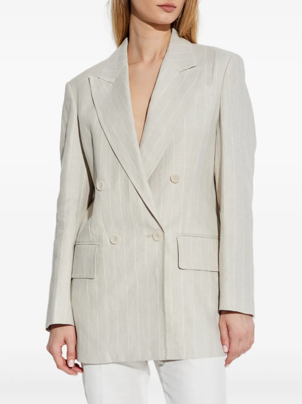 Двубортный пиджак Gerla в тонкую полоску MAX MARA, нейтральный — фото 3