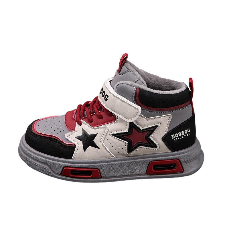 

Износостойкие дышащие водонепроницаемые нескользящие противоударные детские скейтборд-кроссовки BOBDOG, YCW029-High-Top черный красный[Thin Cotton Thermal]