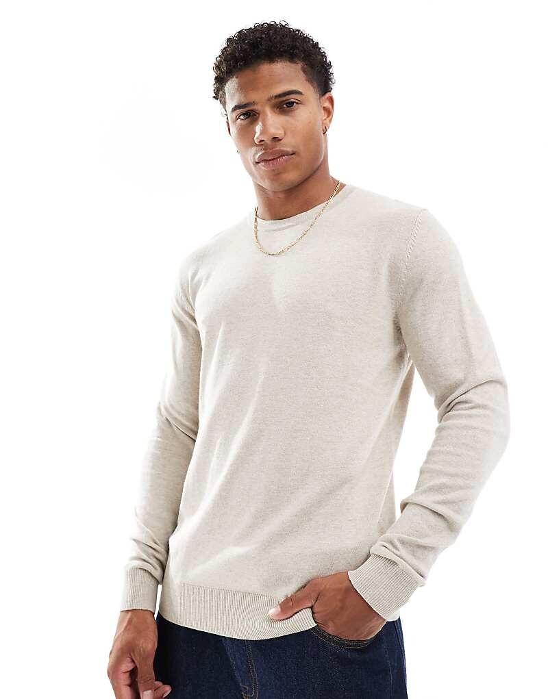 

Бежевый свитер тонкой вязки с круглым вырезом Jack & Jones