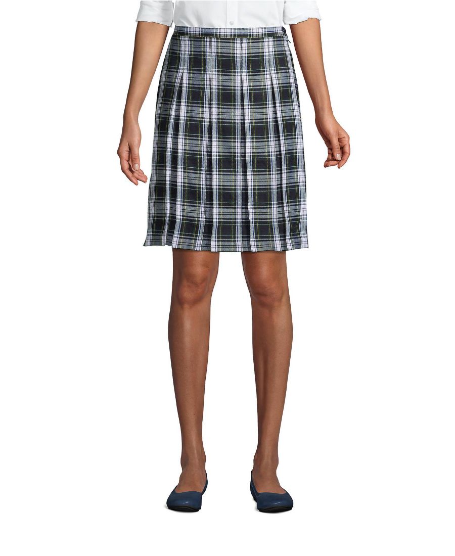 

Женская клетчатая юбка-плиссе длиной до колена Lands' End, White plaid