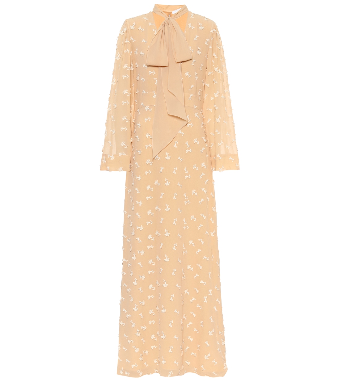 

Длинное платье из вышитого шелка Chloé, Light Sand