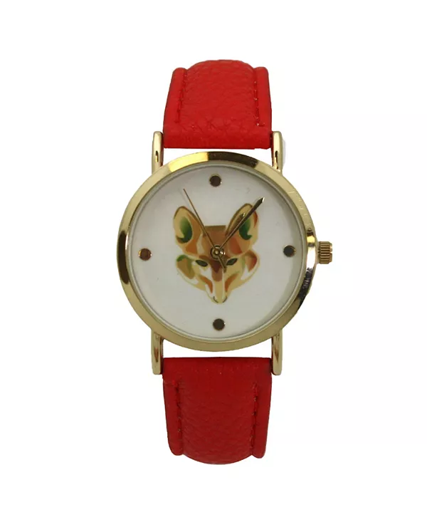 

Часы с кожаным ремешком и лицом рыжей лисы Olivia Pratt, red