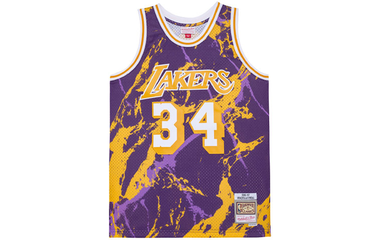

Майка баскетбольная Mitchell & Ness Shaquille O'Neal NBA Los Angeles Lakers 1996 Team Marble Swingman фиолетовая золотая