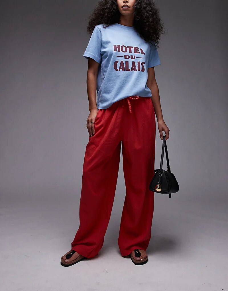 

Льняные брюки-баллоны Topshop красного цвета