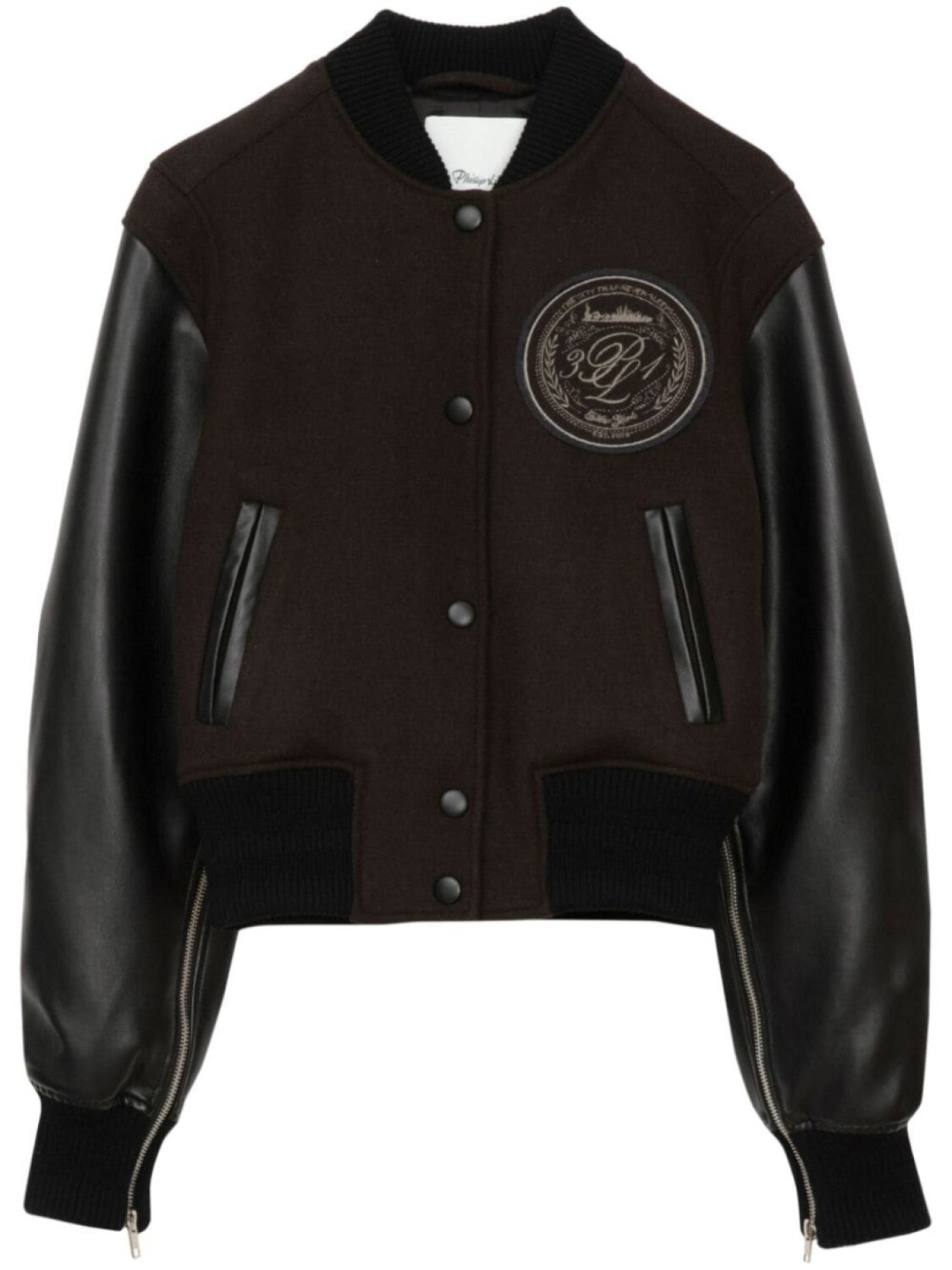 

3.1 Phillip Lim трикотажный бомбер с нашивкой-логотипом, коричневый