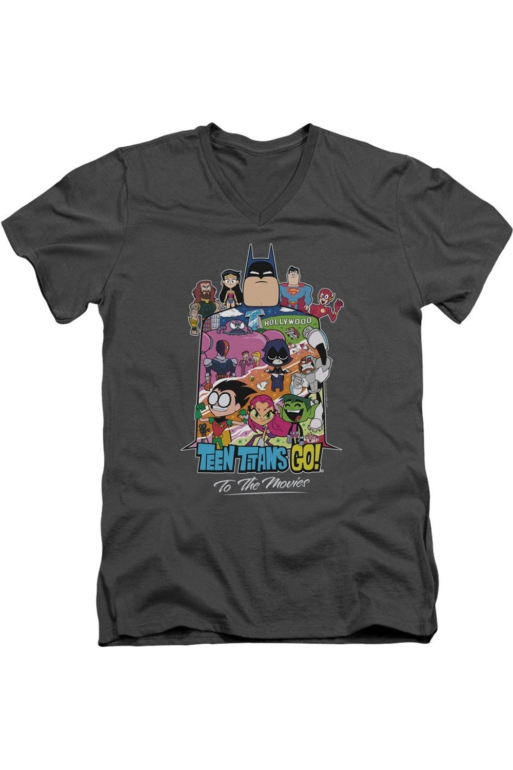 

Футболка из хлопка премиум-класса «Юные титаны идут в кино» с коротким рукавом и V-образным вырезом для взрослых Teen Titans Go To The Movies, цвет charcoal