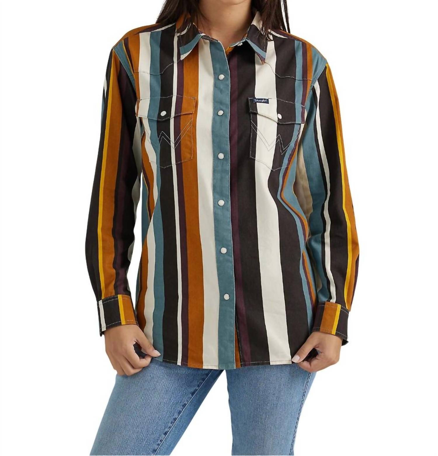 

Рубашка Brushpopper Stripe Cowboy Snap Shirt в разноцветную полоску Wrangler, цвет multi stripe