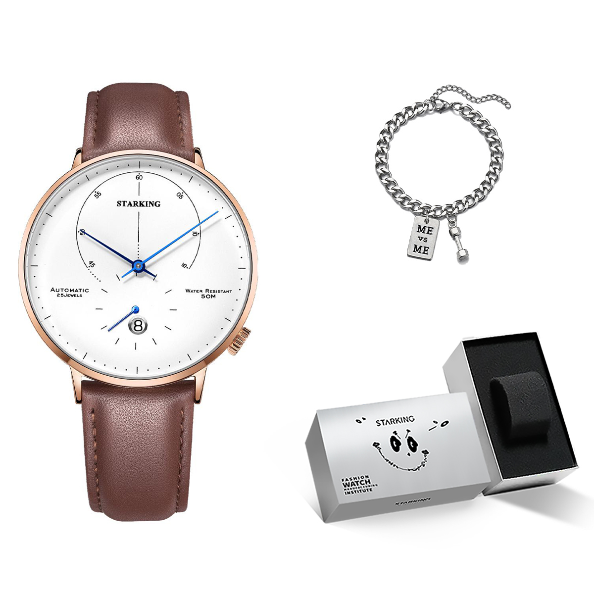 

Коллекция Handsome Автоматический механический механизм Нержавеющая сталь Браслет Наручные часы Унисекс Белый циферблат STARKING