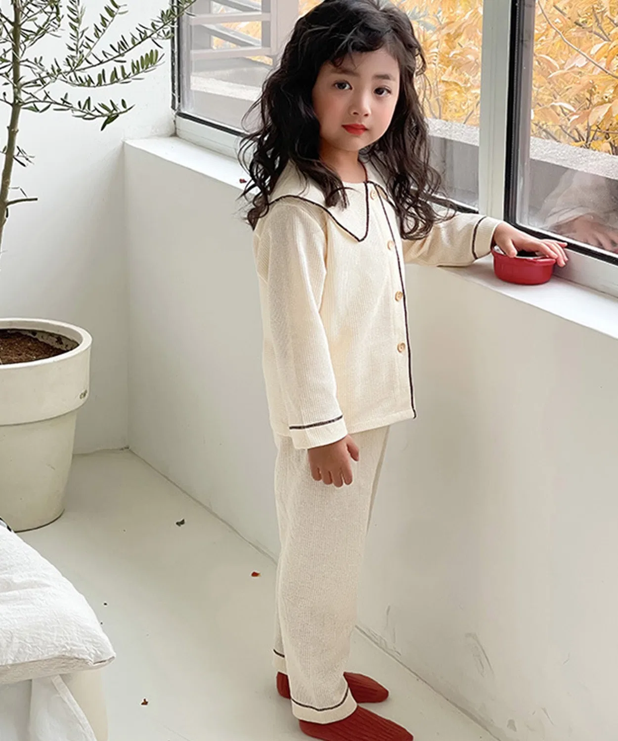 Детская пижама с круглым воротником и кантом, Kids Pajamas, 2 предмета, фиолетовый — фото 3