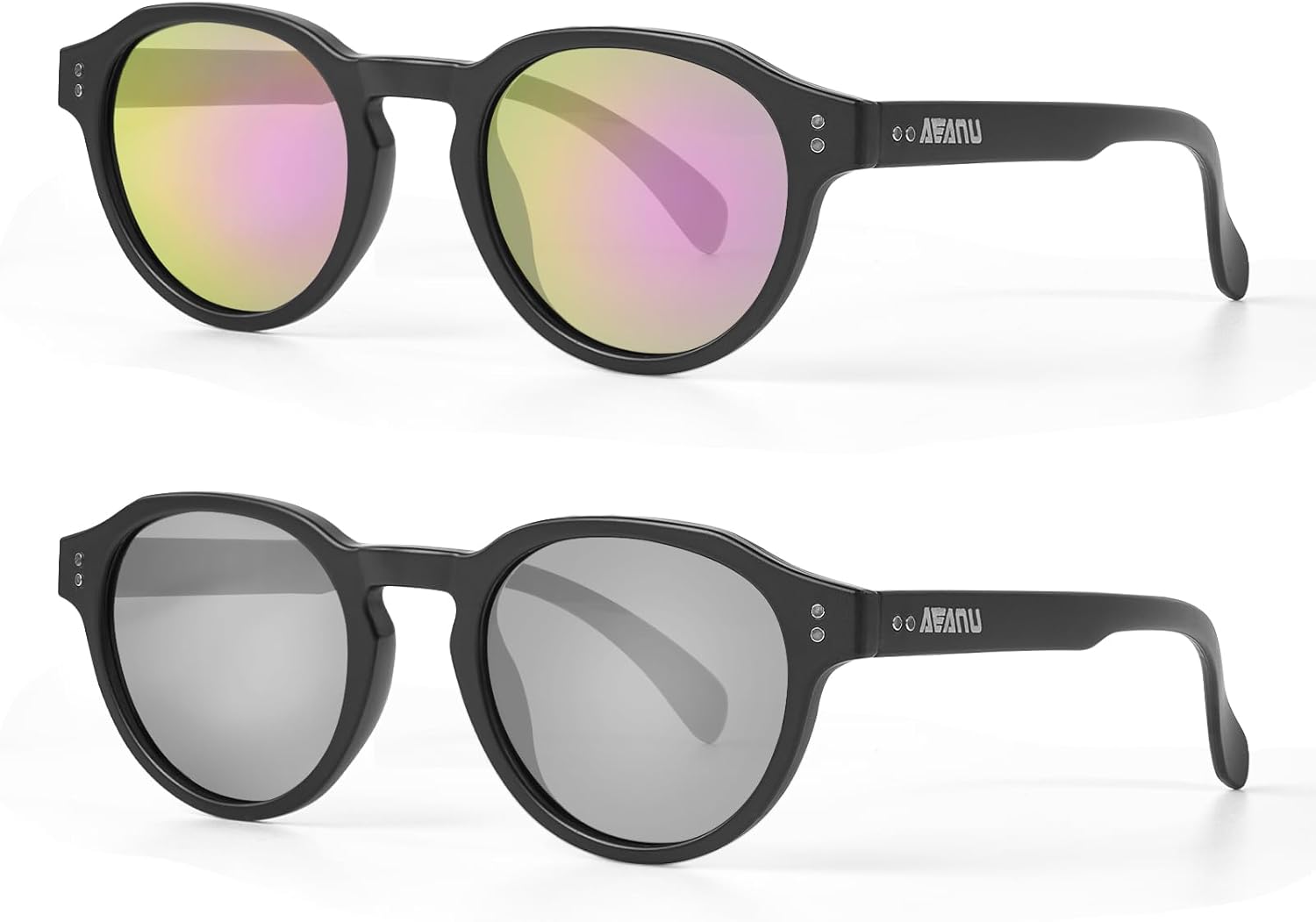 

Комплект из 2 поляризованных солнцезащитных очков для мужчин и женщин – UV400, легкая поликарбонатная оправа, зеркальные линзы – для вождения и активного отдыха на природе AEANU, Purple/Silver