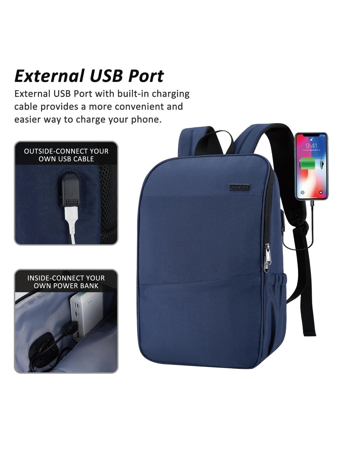 

Рюкзак Maxtop для ноутбука с USB-портом, темно-синий