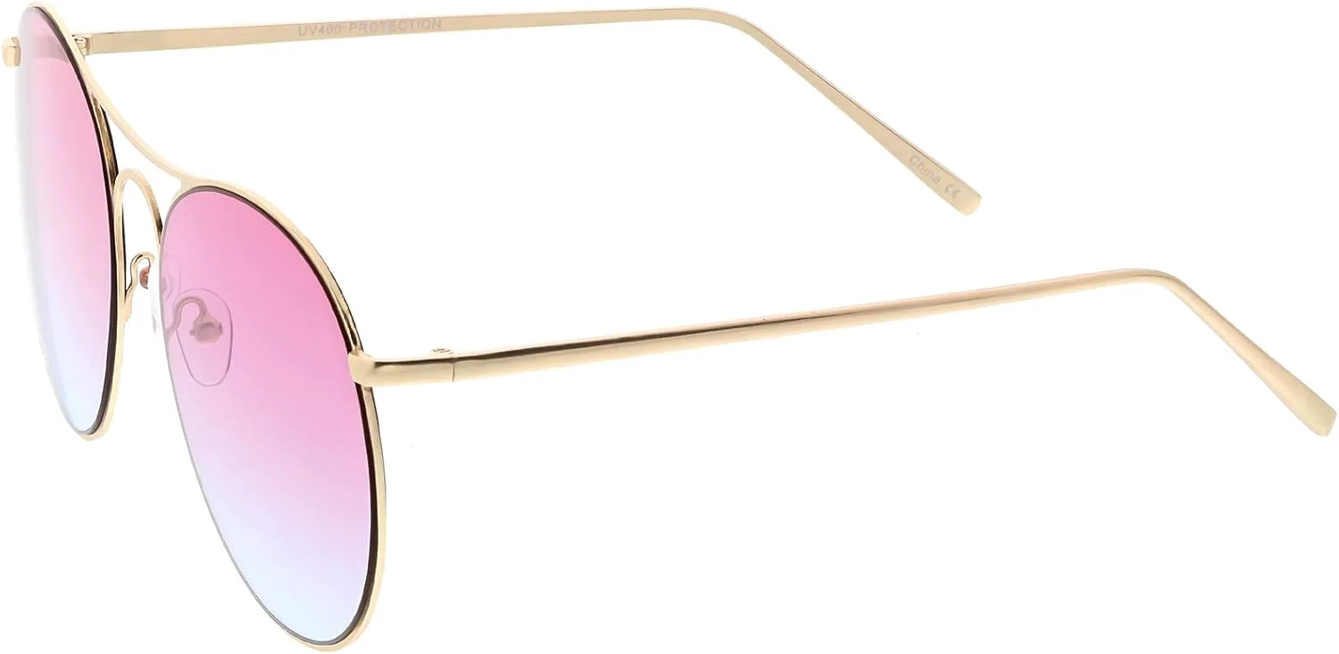 

zeroUV - Солнцезащитные очки-авиаторы с увеличенным металлическим двойным носовым мостиком, круглыми градиентными плоскими линзами, 65 мм, Gold / Pink Grey