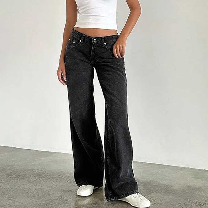 Джинсы свободные Baggy Straight Wide Leg, черный — фото 4