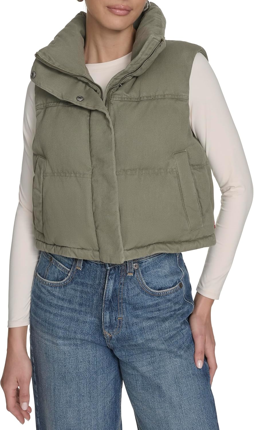 

Levi's Женская укороченная пуховик из хлопка, Light Olive Vest