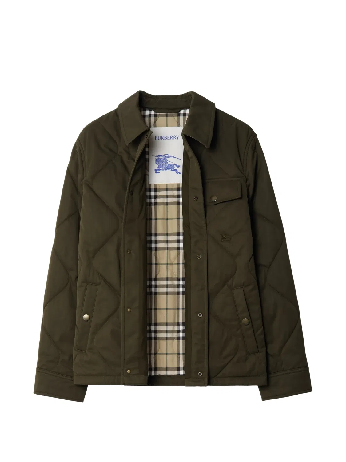 Куртка-рубашка Burberry утепленная, вышивка, подкладка в клетку, зеленый — фото 2