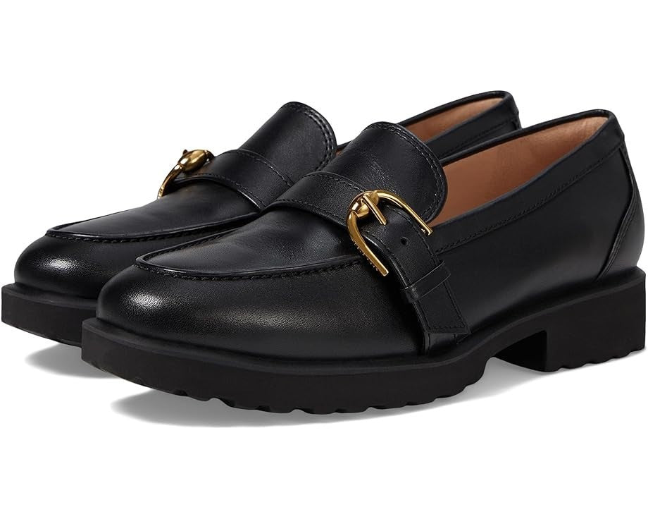 Женские лоферы Cole Haan Giana Buckle W30773-001, черные кожаные, без застежек, VER453