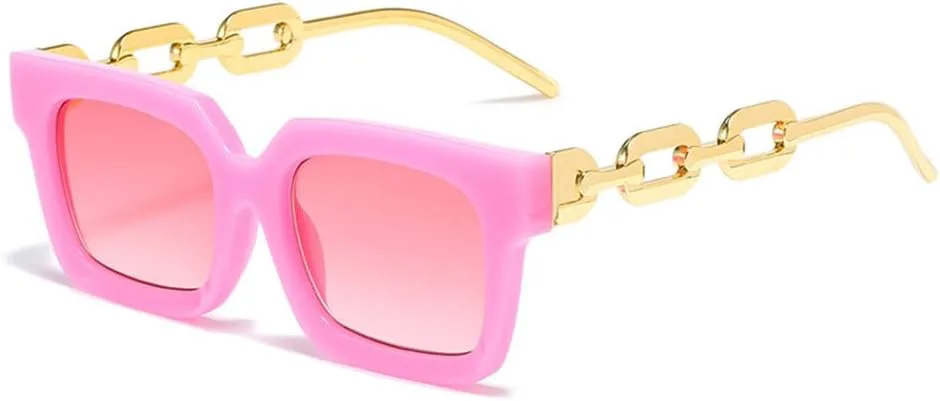 

Солнцезащитные очки с металлической цепочкой, ретро-квадратные очки, трендовые панк-очки, женские солнцезащитные очки Lunettes De Soleil 2027 года MTZJH, Pink