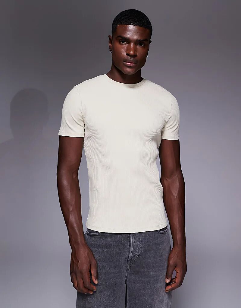 

Футболка ASOS DESIGN суперплотная, облегающая, бежевого цвета, с отделкой в рубчик