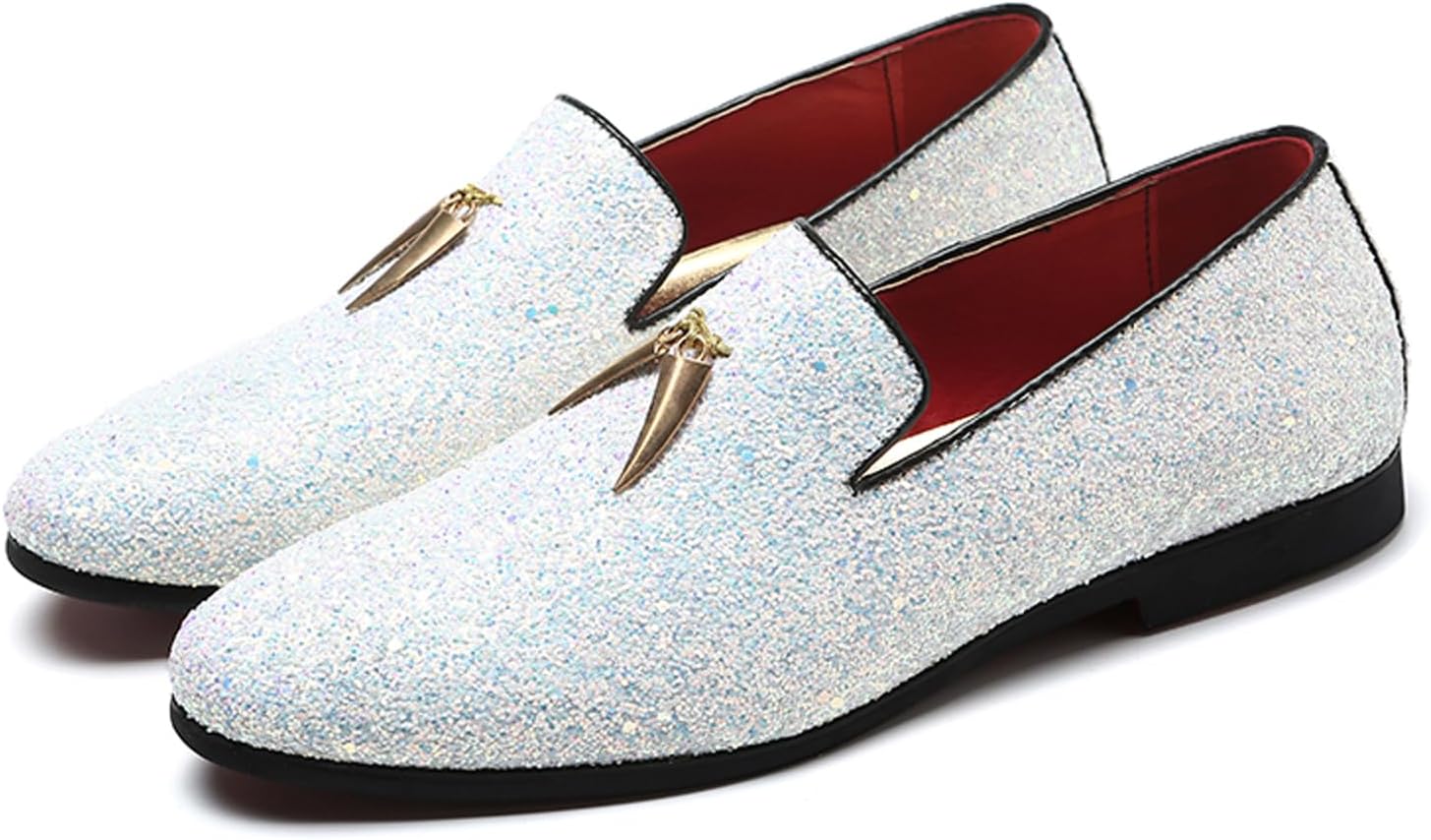 

Мужские остроносые металлические лоферы KCTRFSJ без шнурков, праздничные повседневные блестящие стильные туфли на свадьбу, выпускной или деловые мероприятия, белый