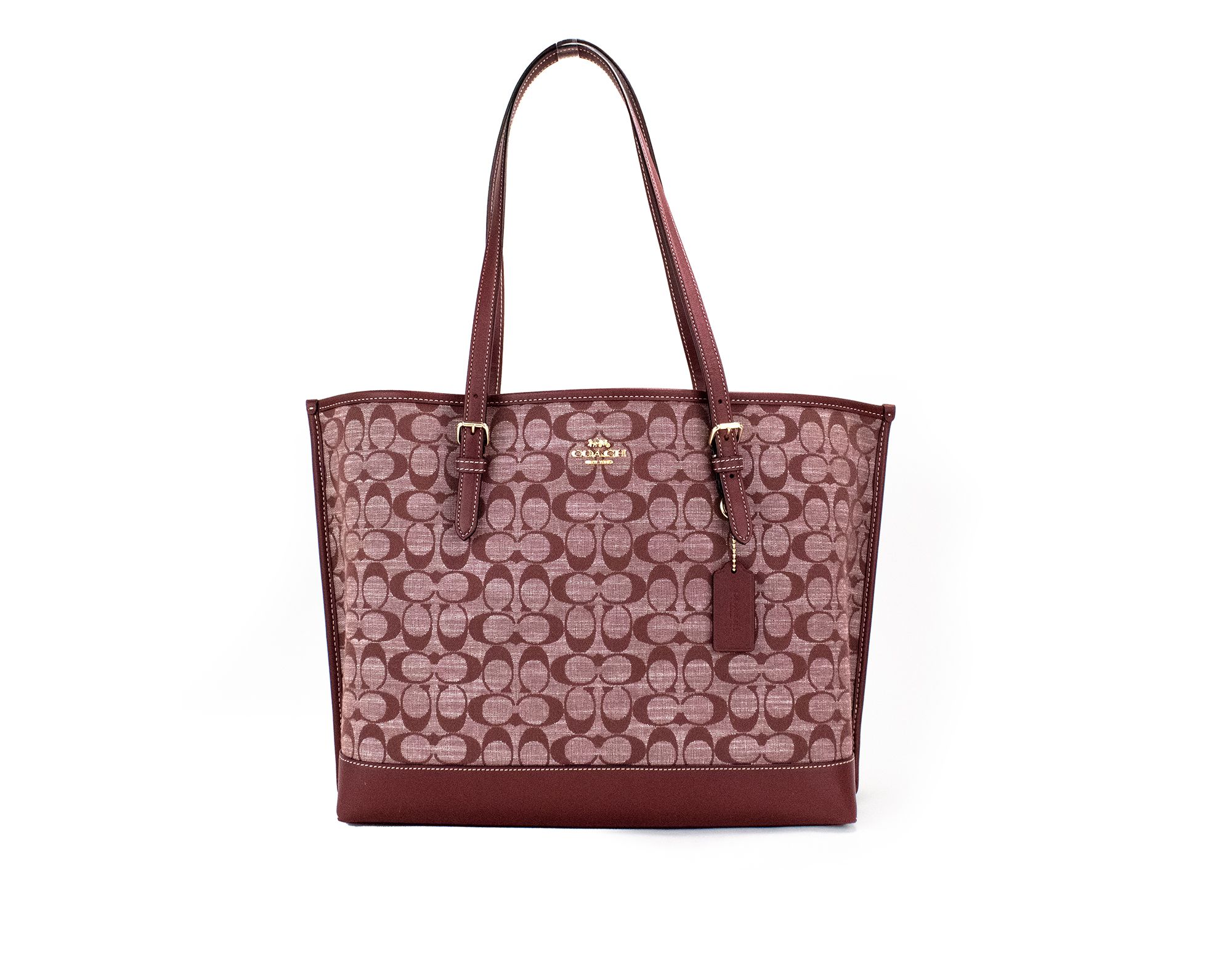 

Сумка-тоут из кожи и ткани шамбре из денима и кожи Mollie Wine Signature Coach