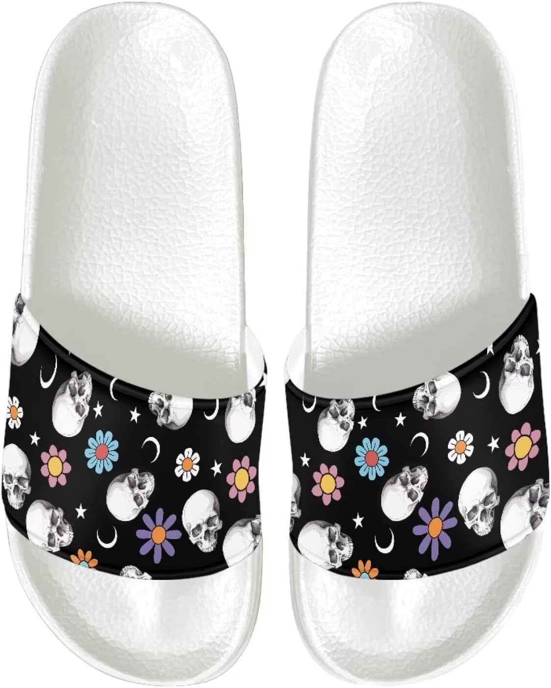 

Мужские спортивные сандалии Psesaysky с открытым носком, нескользящие, удобные, для душа, с открытым носком, слайдеры с одной полоской, однотонные, для максимального комфорта летом, Skull Daisy