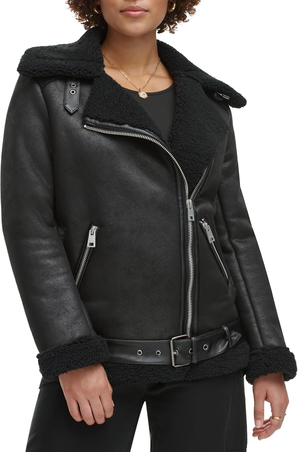 

Levi's Женская мотоциклетная куртка из искусственной овчины, Black