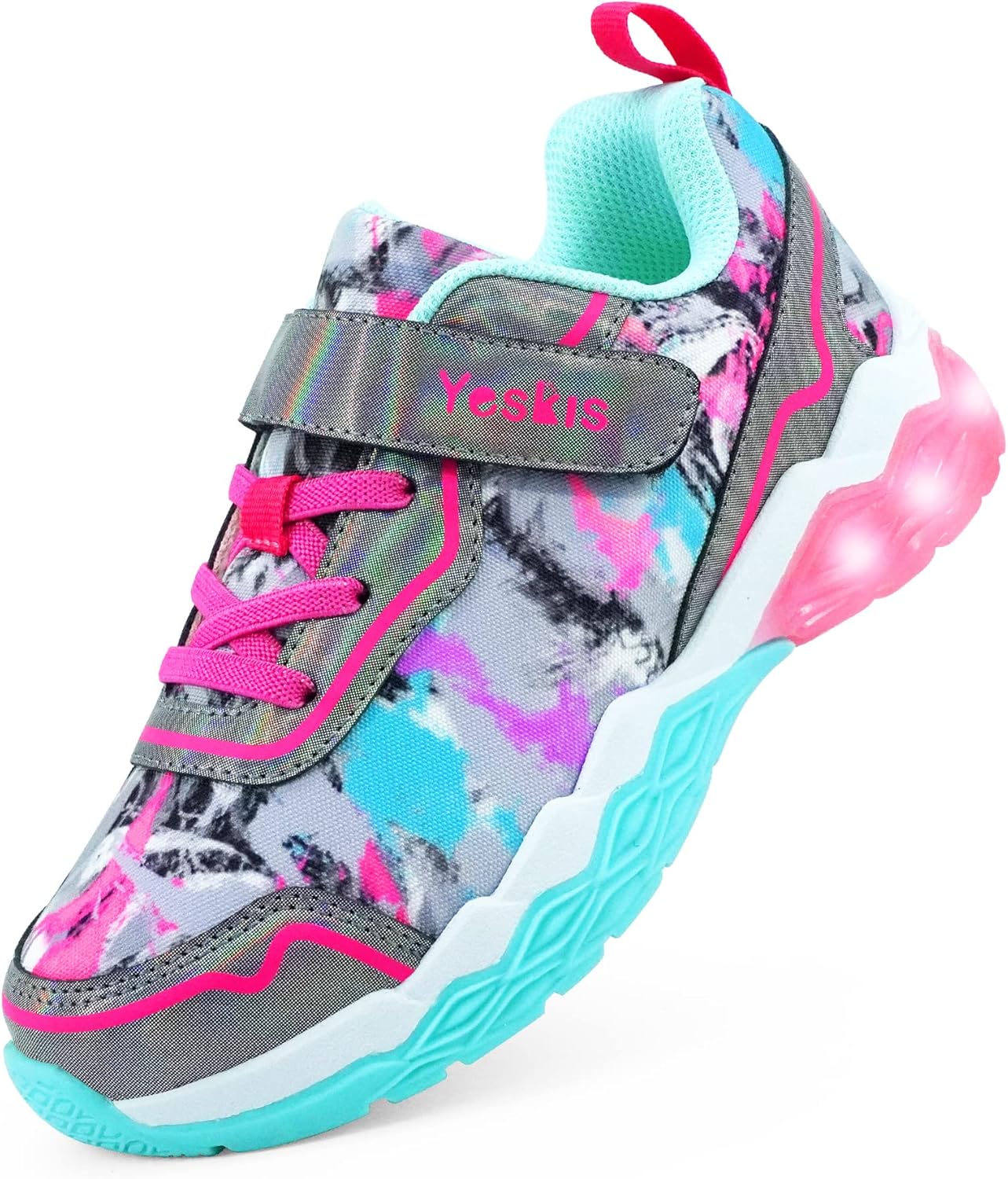 

Детские кроссовки YESKIS для мальчиков и девочек со светодиодной подсветкой, легкие, сетчатые, дышащие, очаровательные, для бега, для малышей и маленьких детей, розовый/розовый