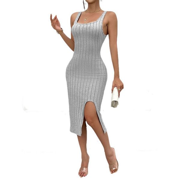 

Женское летнее платье с боковым разрезом и квадратным вырезом Yesfashion, Grey