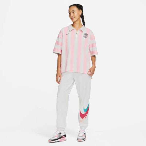 Футболка (WMNS) Nike SportWear Turn-down Collar Short-Sleeve T-Shirt 'Pink White', розовый — фото 3